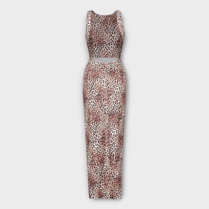 Maxi Dress with Leopard Print and Open Back