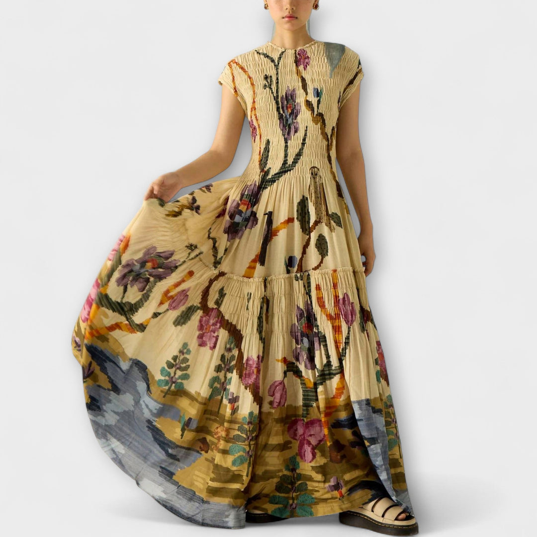 Abito Maxi con Stampa Plissettata