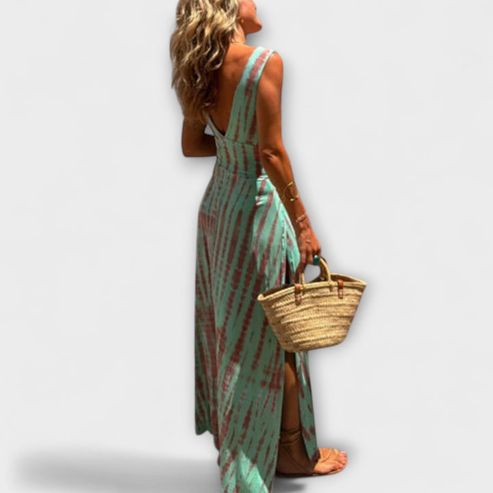 Tie-Dye Cutout Schlitz Stretch Dress