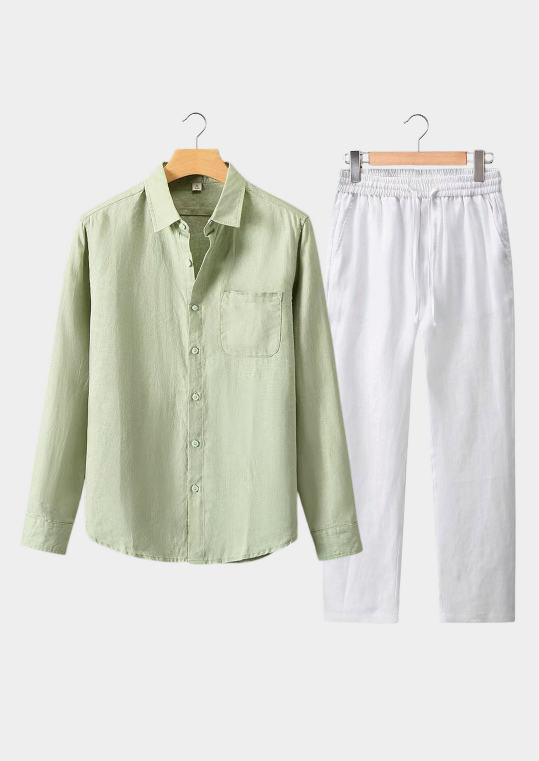 Long Sleeve Summer Set – Mint Green White