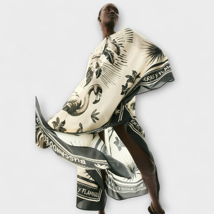Ekstra stor flamingo-print kaftan maxikjole