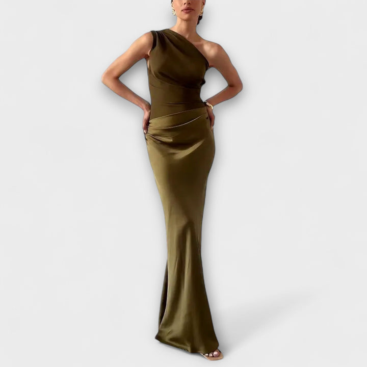 Elegante abito lungo plissettato monospalla