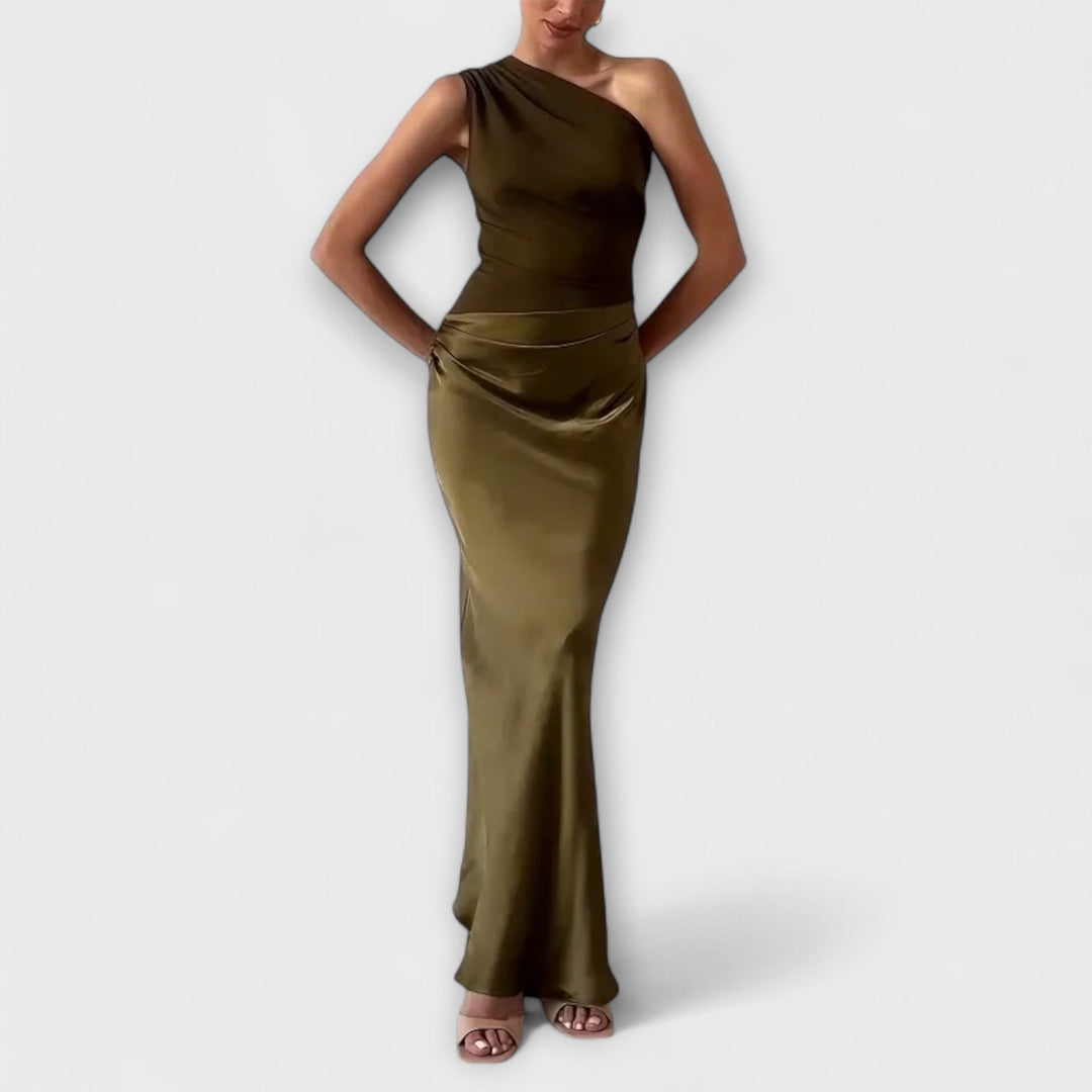 Elegante abito lungo plissettato monospalla