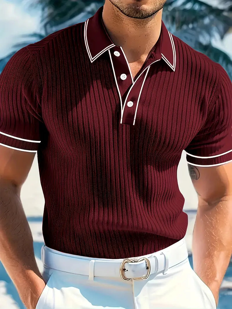 Polo acanalado con cuello en contraste – Hombre