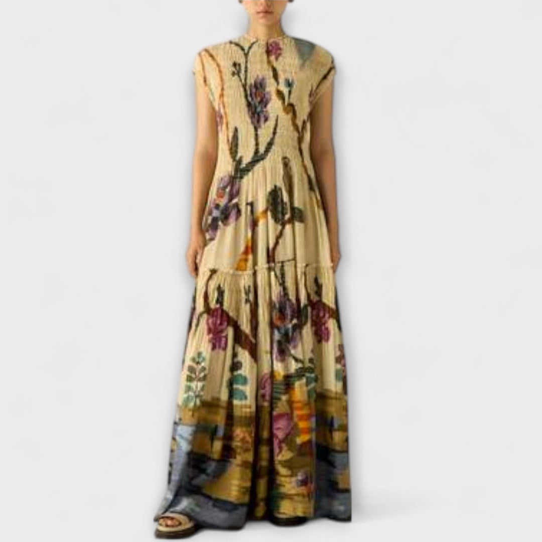 Abito Maxi con Stampa Plissettata