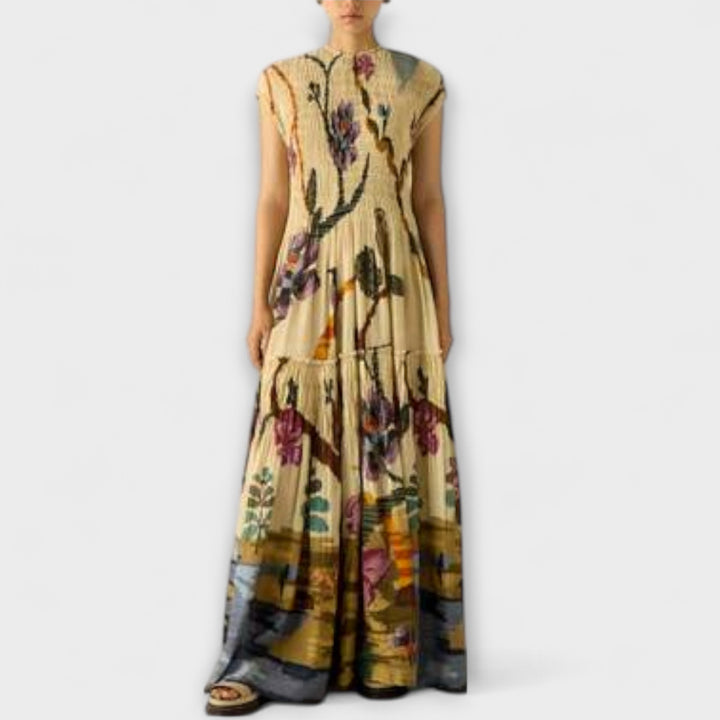 Abito Maxi con Stampa Plissettata