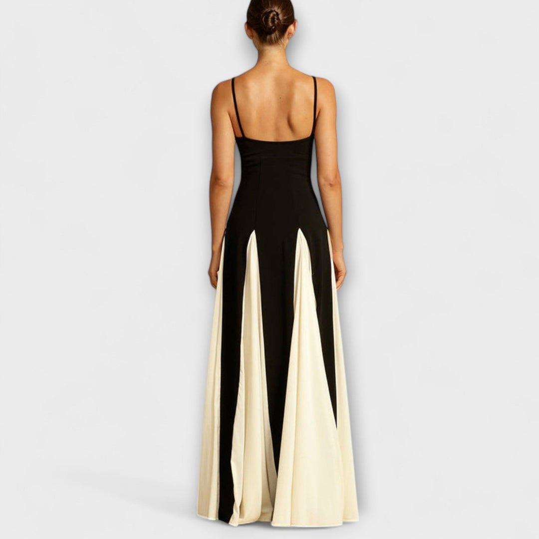 Classic Elegance A-Line Maxi Dress with Tulle Panels