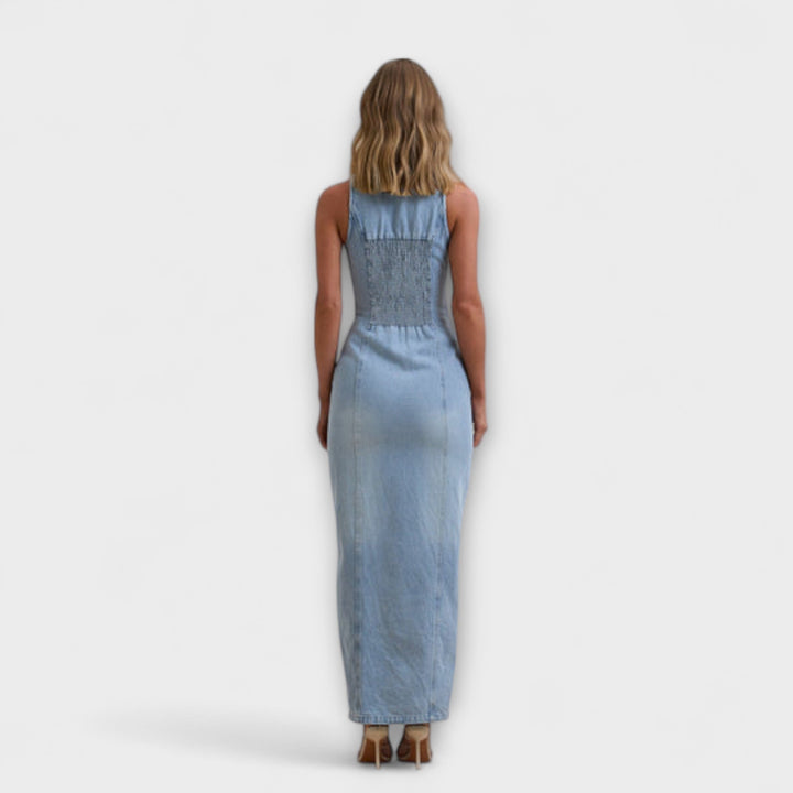 Mid Wash Denim Maxi Dress
