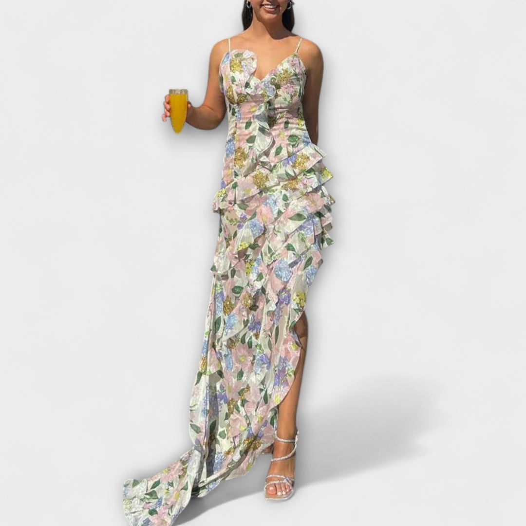 Ruffled Dress with Strap Print