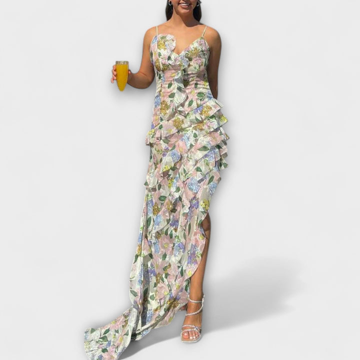 Ruffled Dress with Strap Print