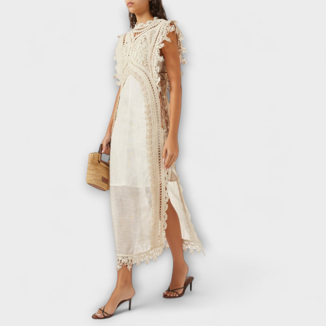 Woven Hollow Organza Maxi Dress