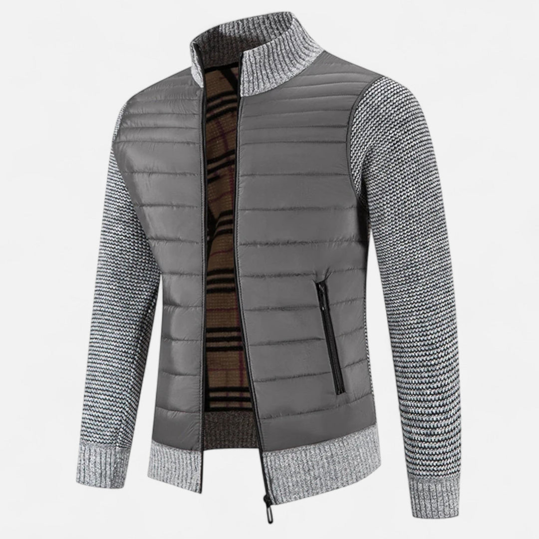 Veste pour homme en polaire à col montant et patchwork