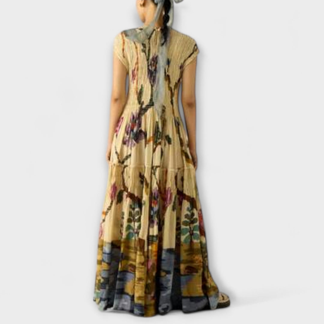 Abito Maxi con Stampa Plissettata