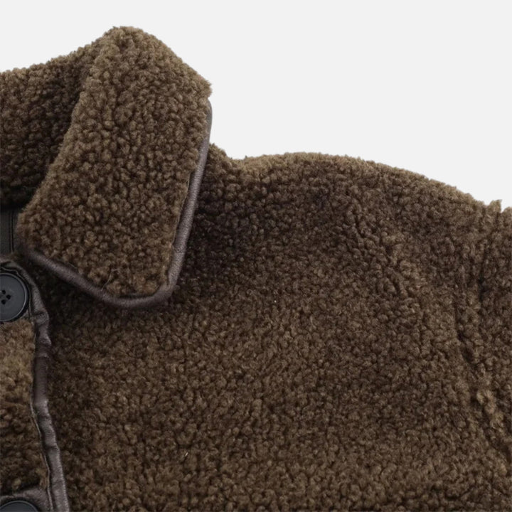 Jachetă reversibilă de damă, maro, din teddy, cu guler întors
