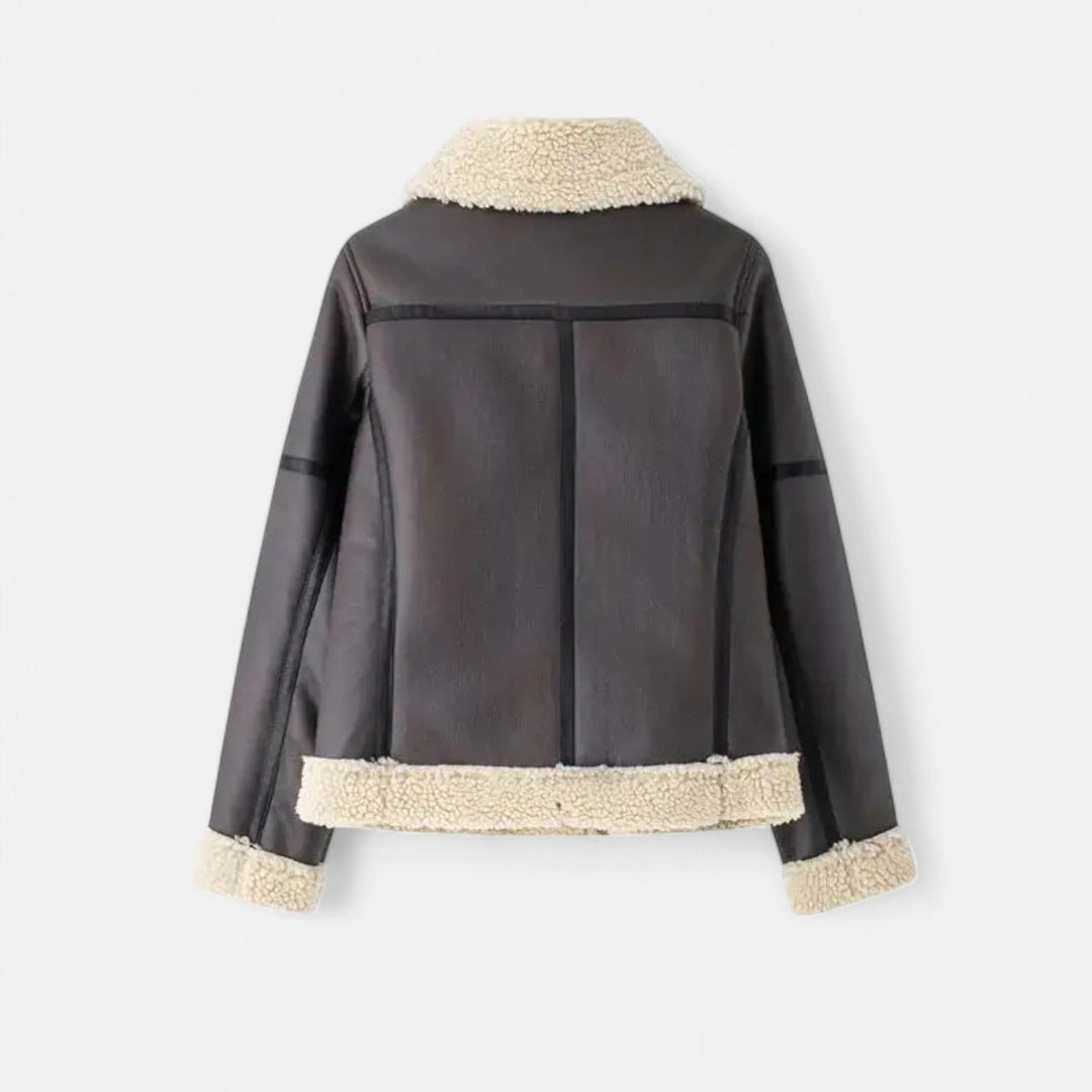 Giacca in pelle autunnale da donna con cintura