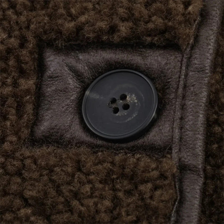 Jachetă reversibilă de damă, maro, din teddy, cu guler întors