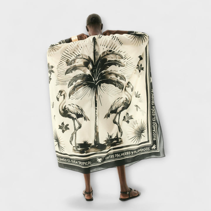 Ekstra stor flamingo-print kaftan maxikjole