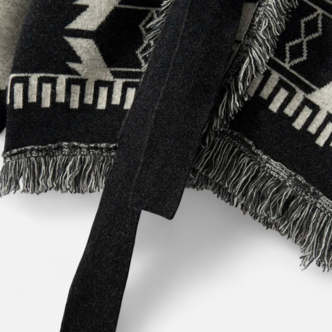 Cárdigan de cachemira 100% para mujer con flecos – Elegancia vintage en jacquard