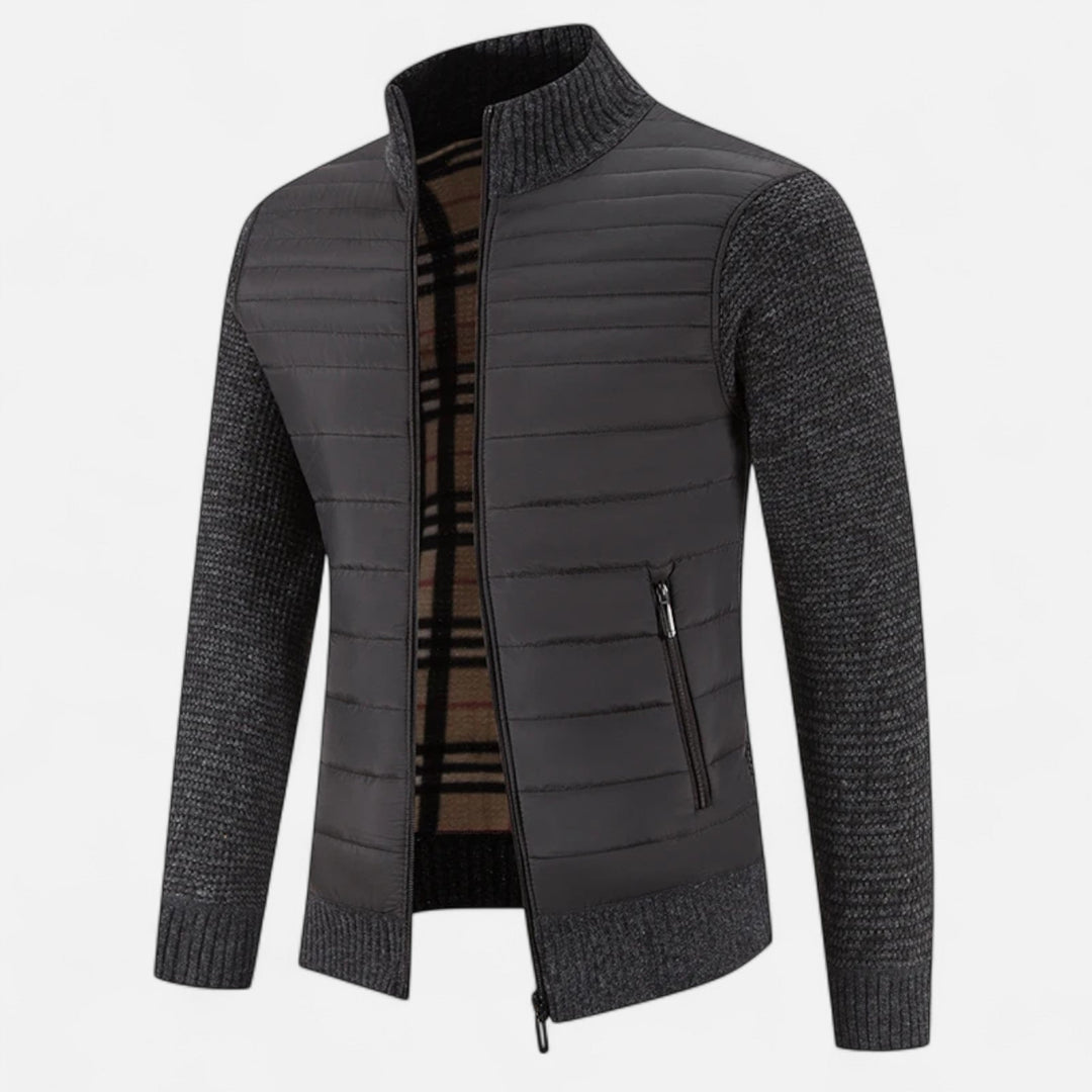 Veste pour homme en polaire à col montant et patchwork