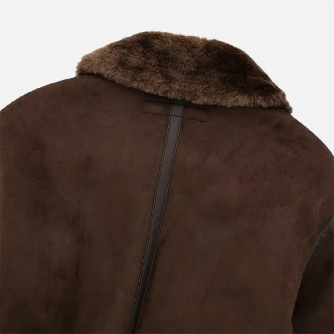 Women’s Brown Bomber Jacket, Luxe Faux Fur Trim