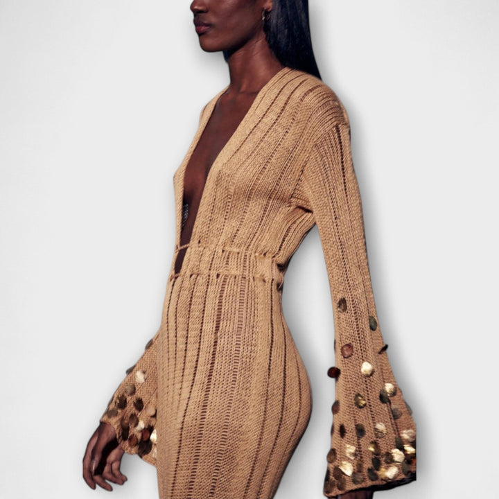 Gold Knit Maxi Dress by Dolly