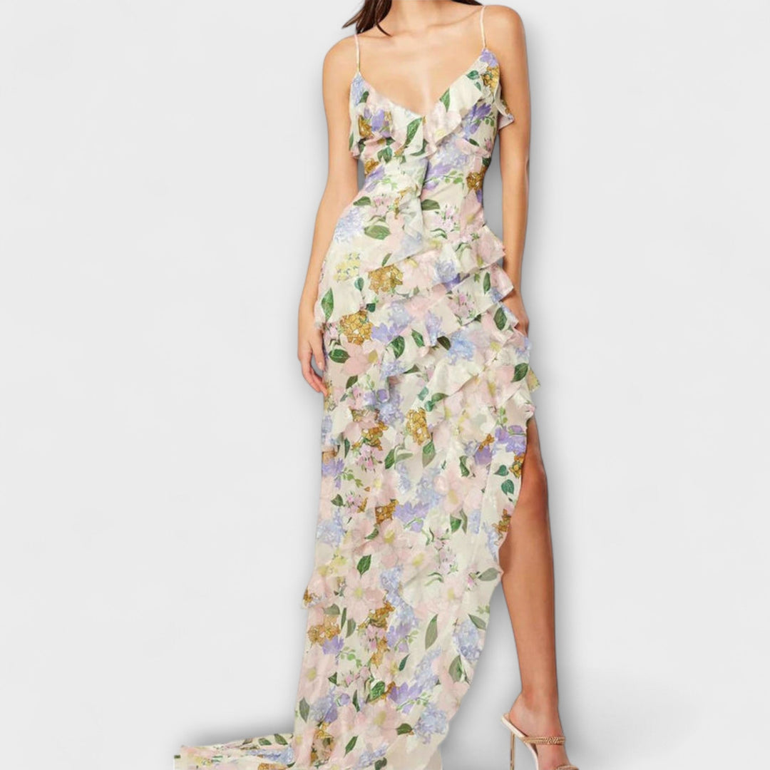 Ruffled Dress with Strap Print