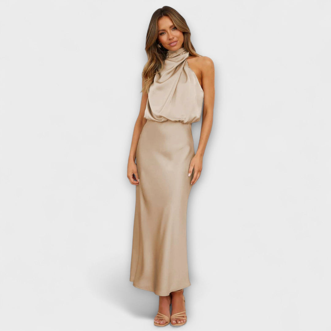 Elegant halterneck maxikjole i sommergul