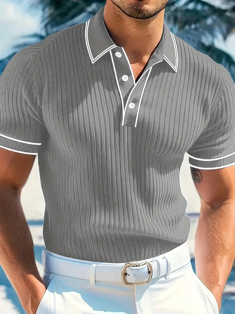 Polo acanalado con cuello en contraste – Hombre