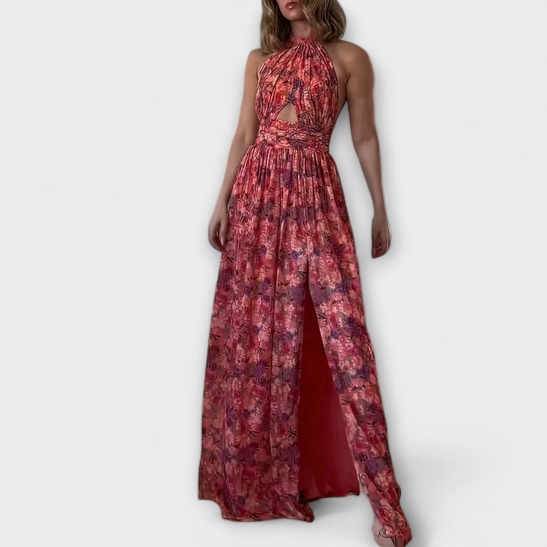 Rochie maxi fără spate cu model floral
