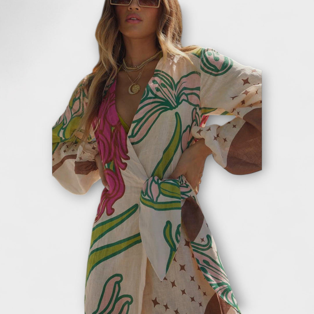Vestido largo tipo túnica con lazo
