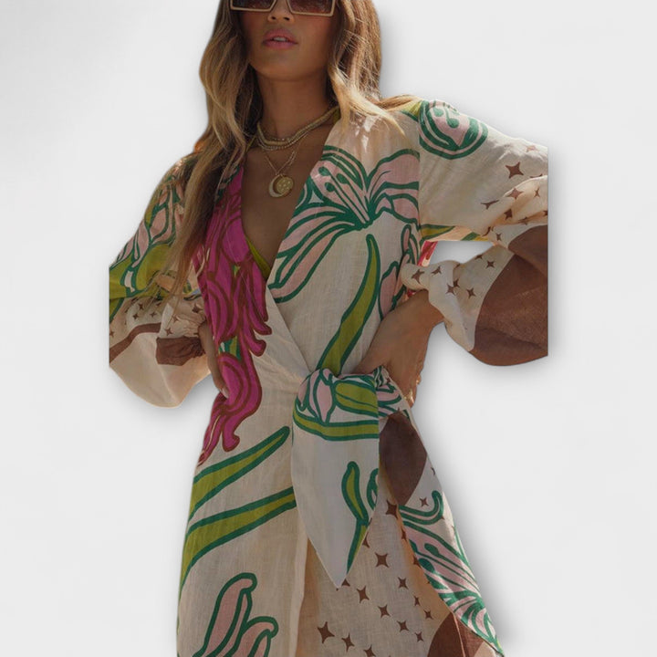 Vestido largo tipo túnica con lazo