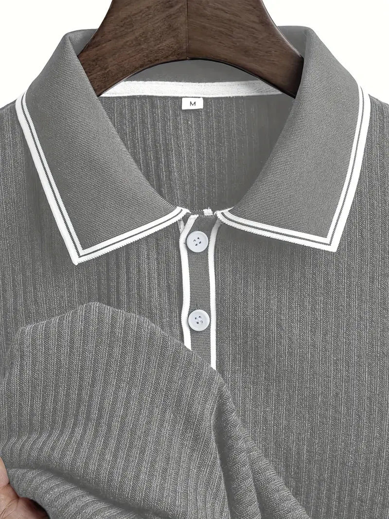 Polo acanalado con cuello en contraste – Hombre
