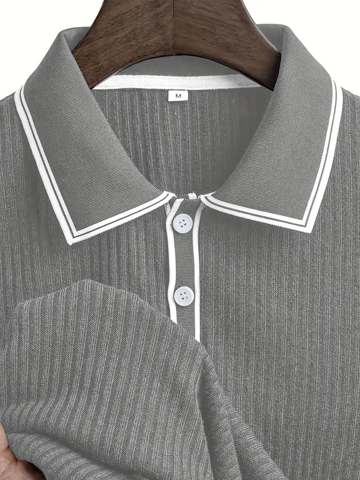 Polo acanalado con cuello en contraste – Hombre