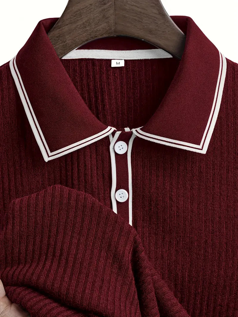 Polo acanalado con cuello en contraste – Hombre
