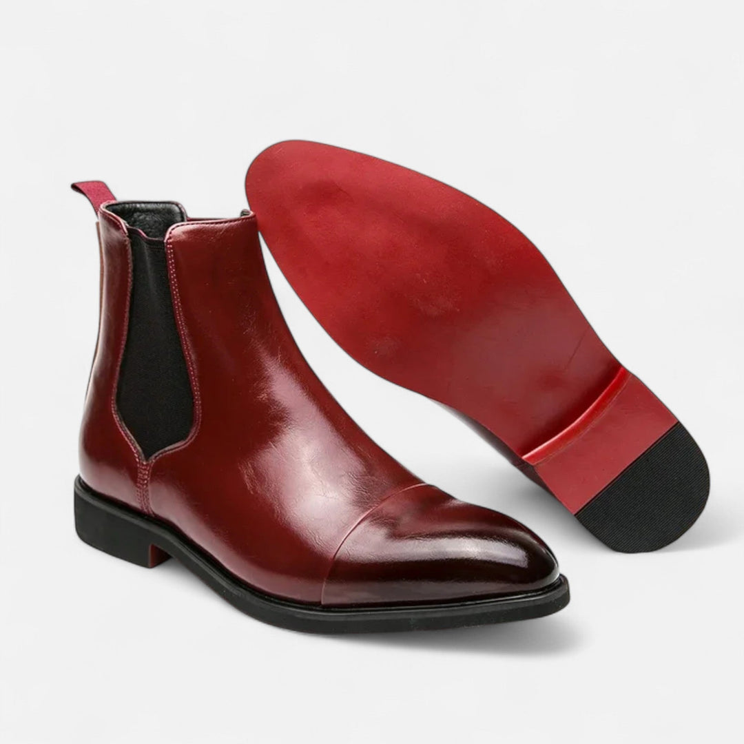 Herre Chelsea-støvler i poleret noir med rød sål
