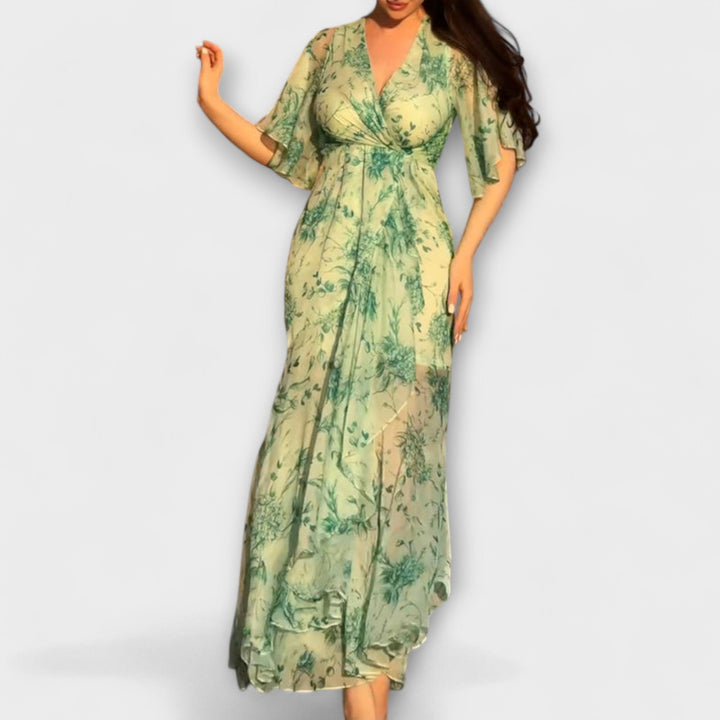 Vestito elegante a fiori con scollo a V