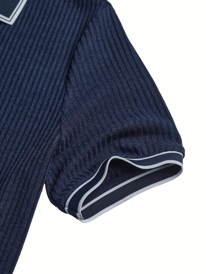 Polo acanalado con cuello en contraste – Hombre