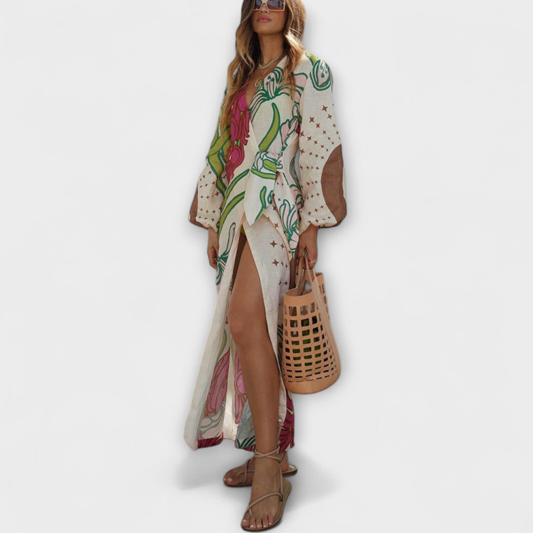 Vestido largo tipo túnica con lazo