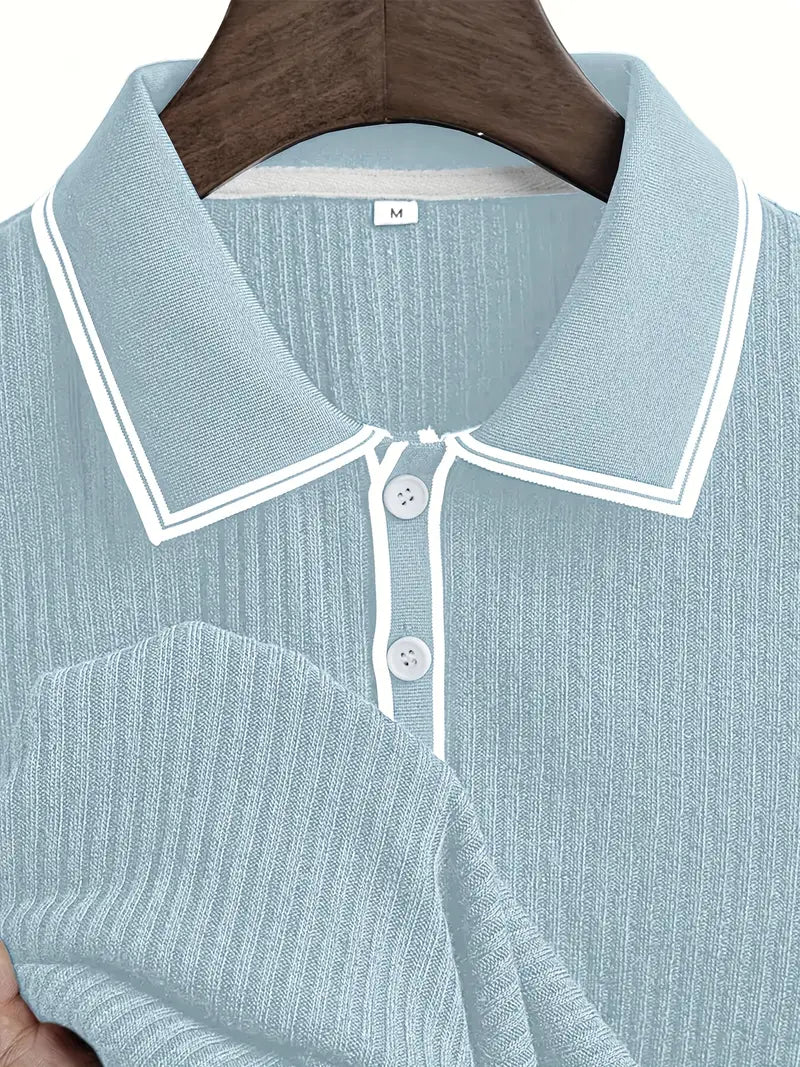 Polo acanalado con cuello en contraste – Hombre