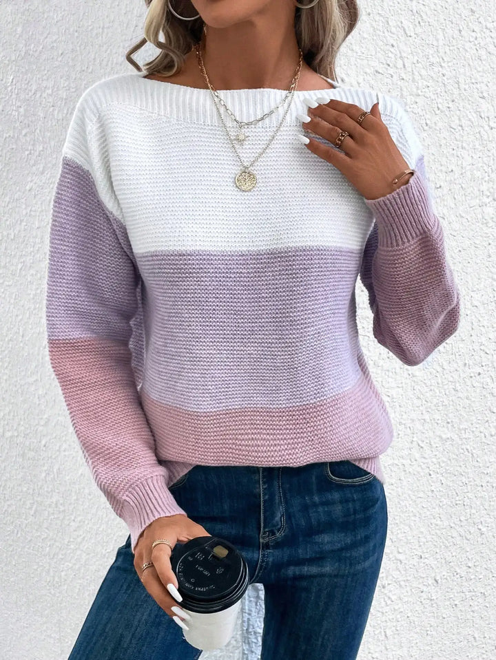 Maglione lavorato a maglia patchwork a tre colori