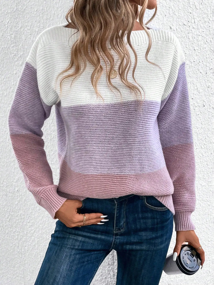 Maglione lavorato a maglia patchwork a tre colori