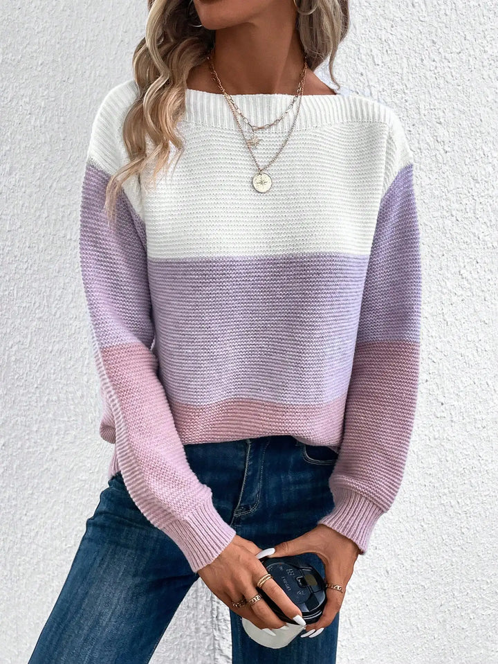 Maglione lavorato a maglia patchwork a tre colori