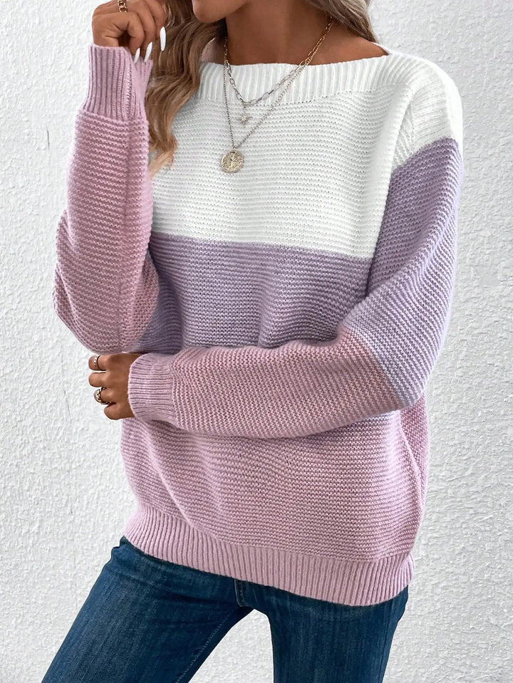 Maglione lavorato a maglia patchwork a tre colori