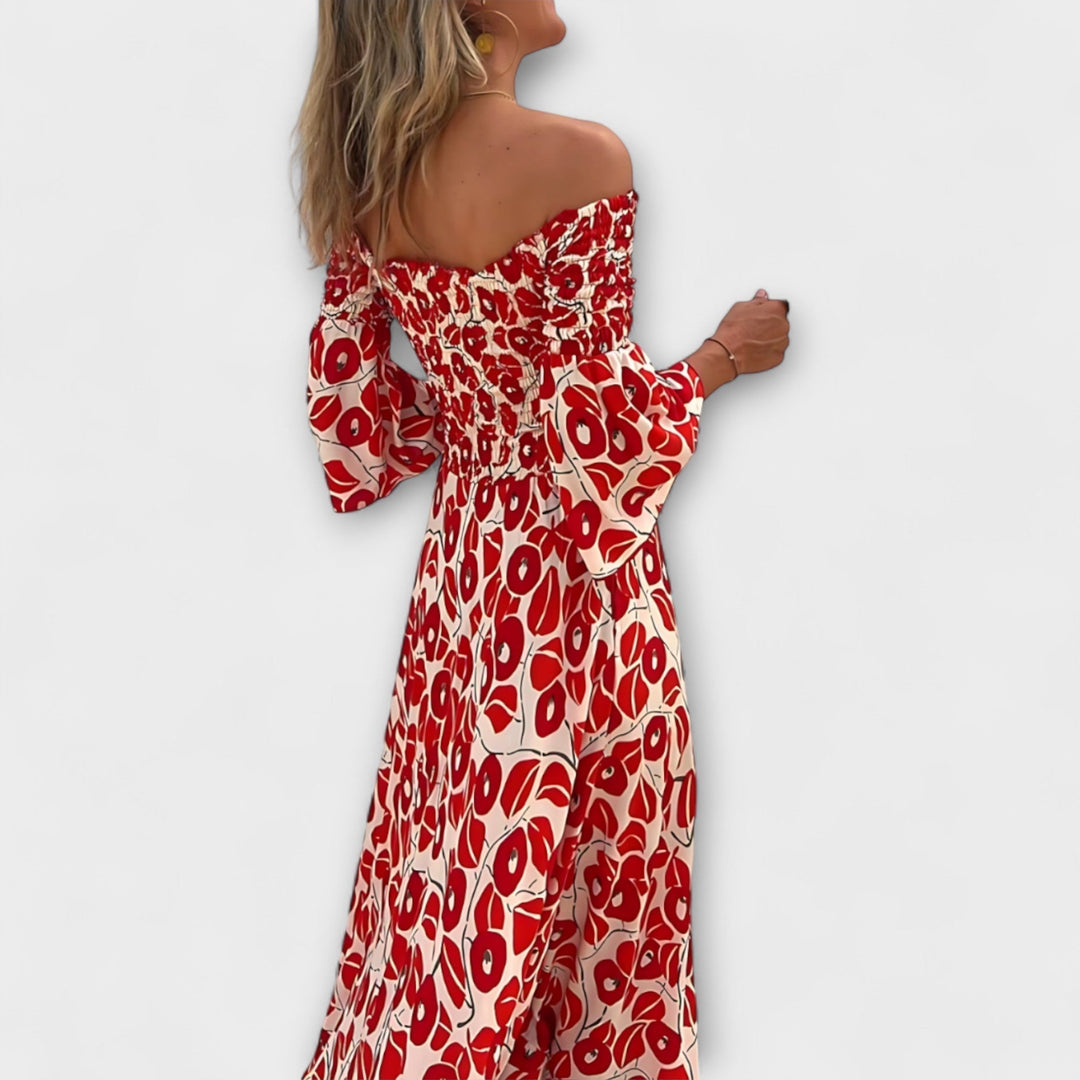 Off-Shoulder Dress with Ocean Flowers