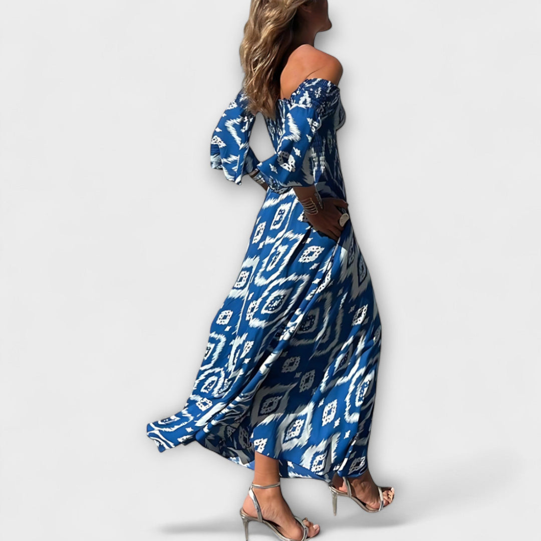 Off-Shoulder Dress with Ocean Flowers
