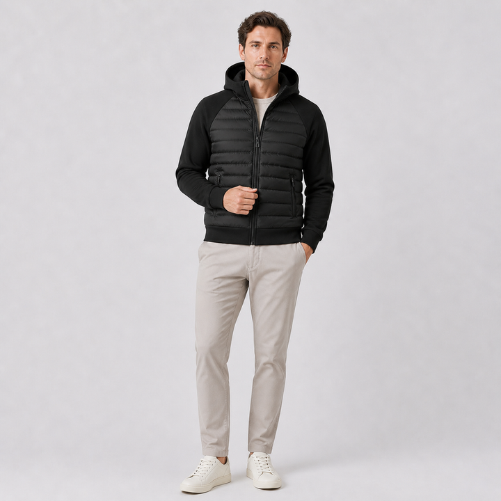 Chaqueta acolchada con capucha para hombre – Estilo combinado de plumón