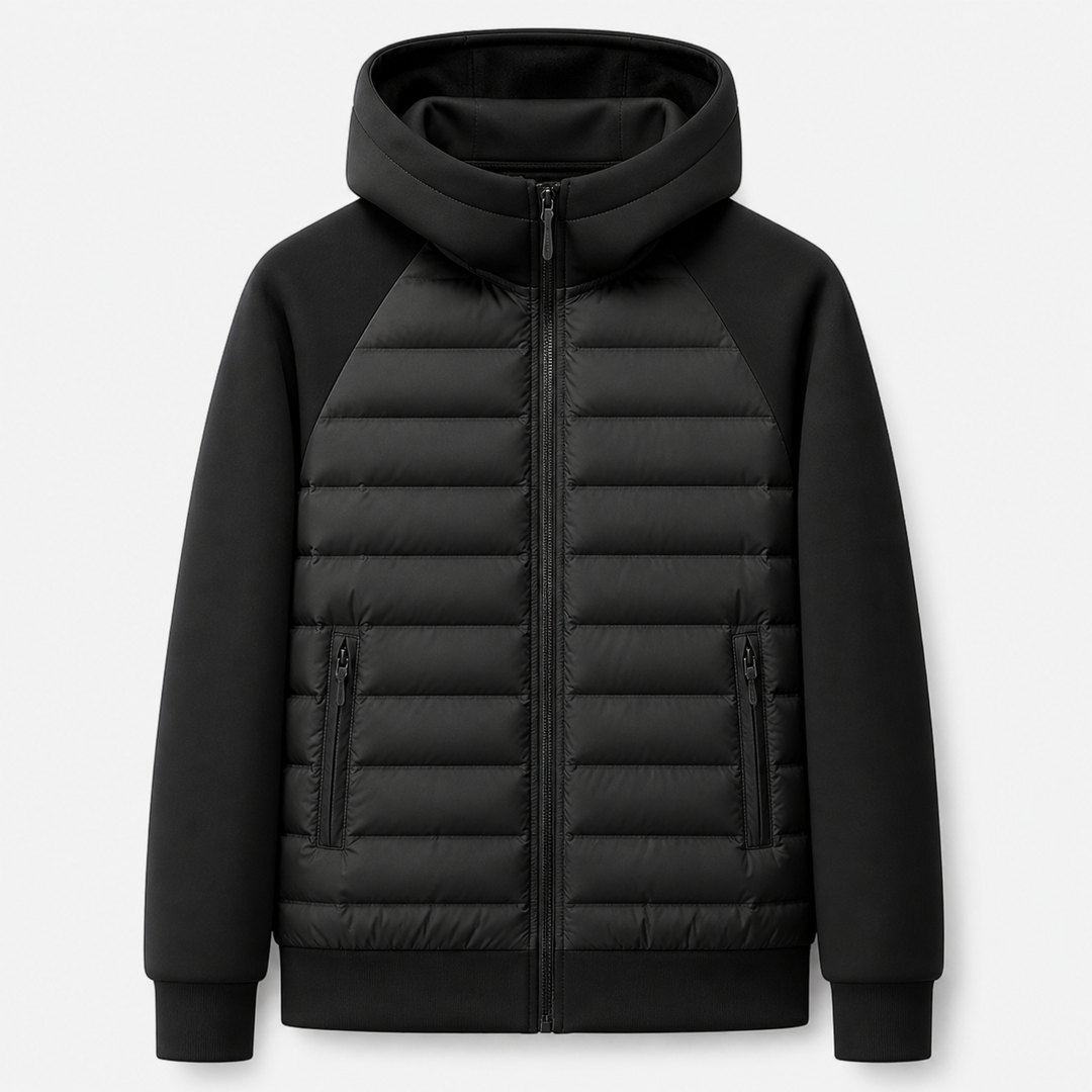 Chaqueta acolchada con capucha para hombre – Estilo combinado de plumón