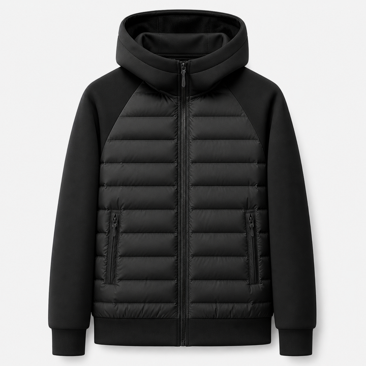 Chaqueta acolchada con capucha para hombre – Estilo combinado de plumón
