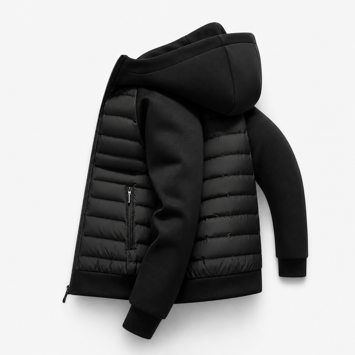 Chaqueta acolchada con capucha para hombre – Estilo combinado de plumón