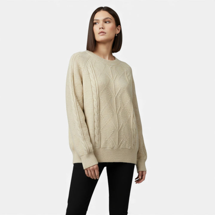 Pull d'hiver tricoté ample pour femme avec torsades
